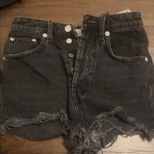 Zara Black Jean Shorts with Frayed Hem